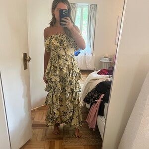 Cinq a Sept Floral Tiered Yellow Dress